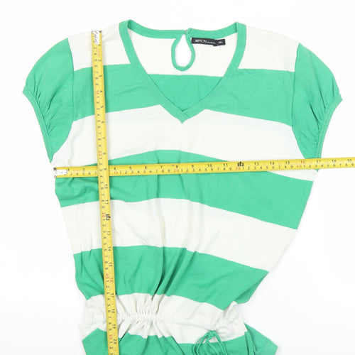 MISSON Women’s Green White Striped 2XL Tunic V-Neck Top