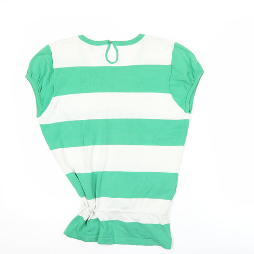 MISSON Women’s Green White Striped 2XL Tunic V-Neck Top