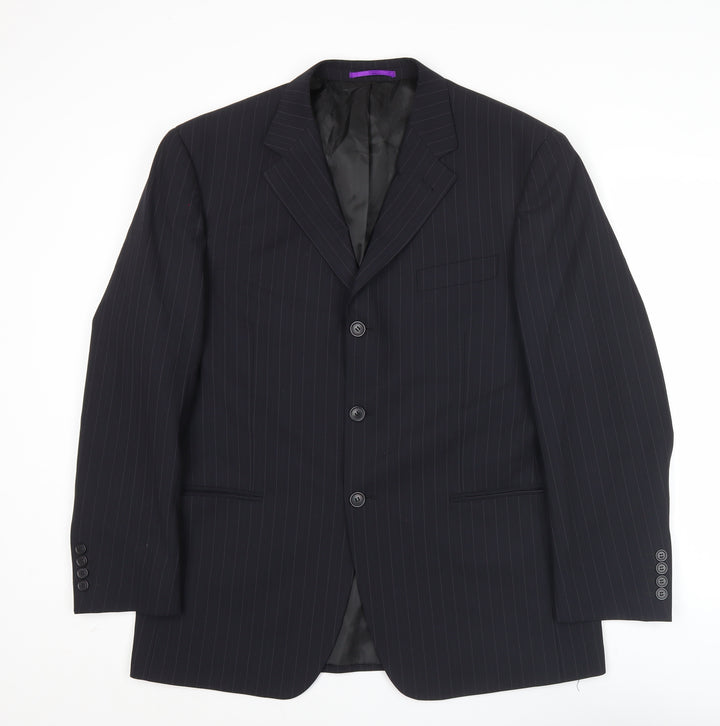 Taylor & Wright Men's Black Pinstripe 42R Suit Jacket Wool Blend