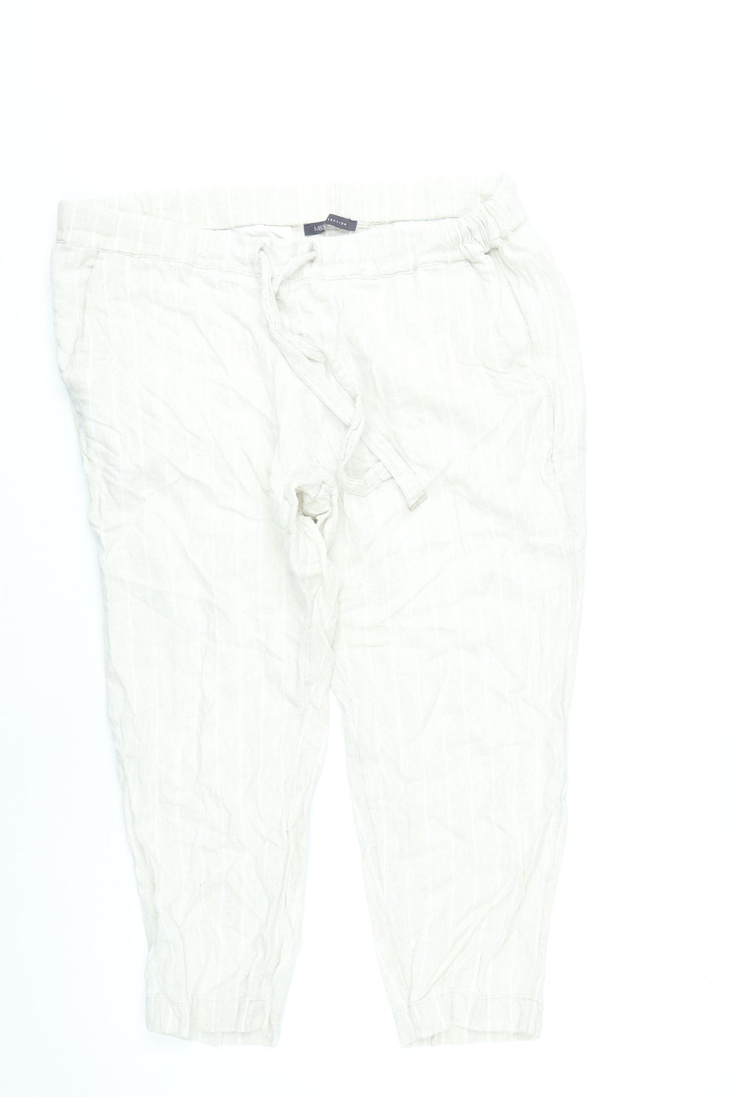 Marks and Spencer Women’s Ivory Linen Blend Cropped Trousers Size 16