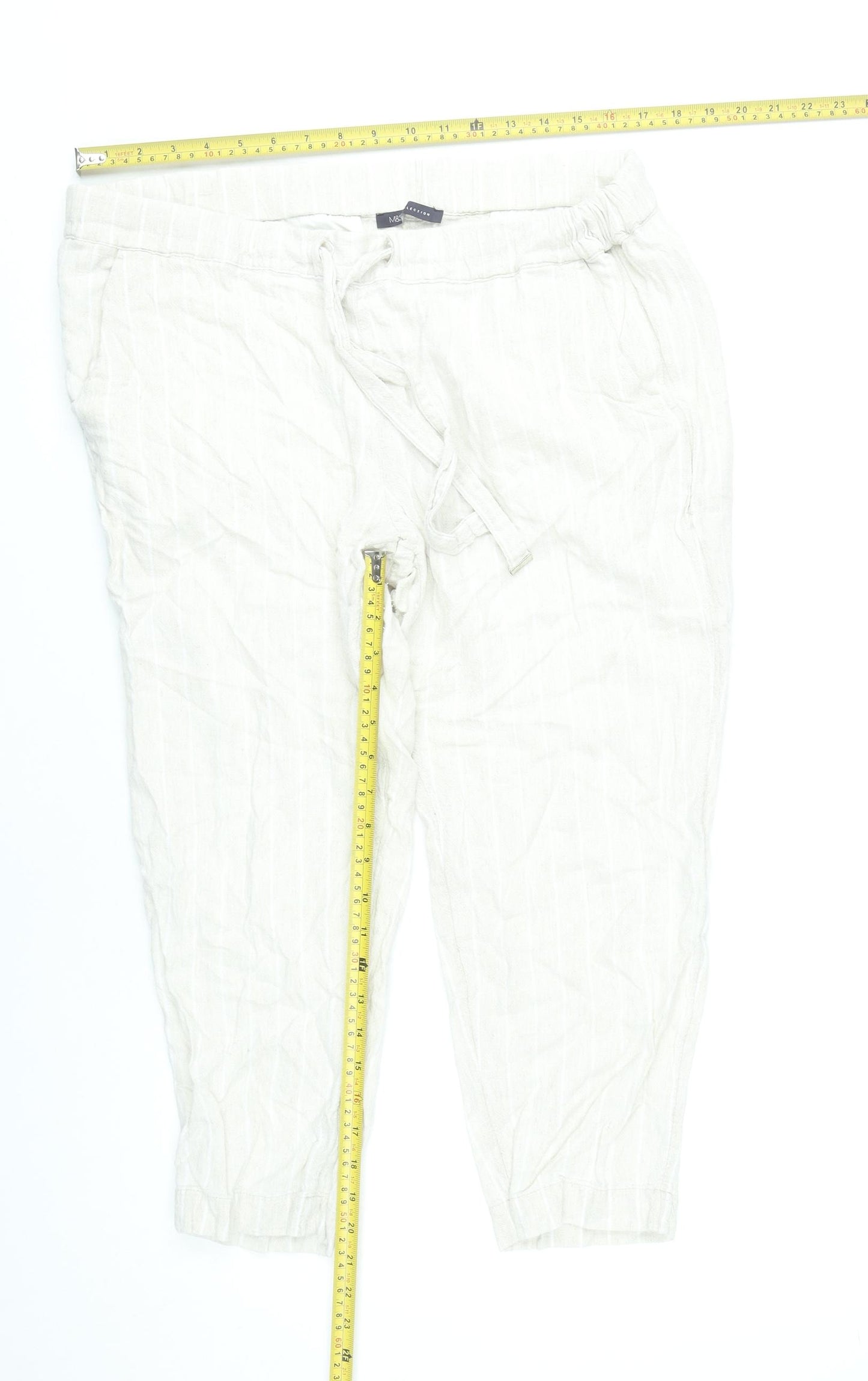 Marks and Spencer Women’s Ivory Linen Blend Cropped Trousers Size 16