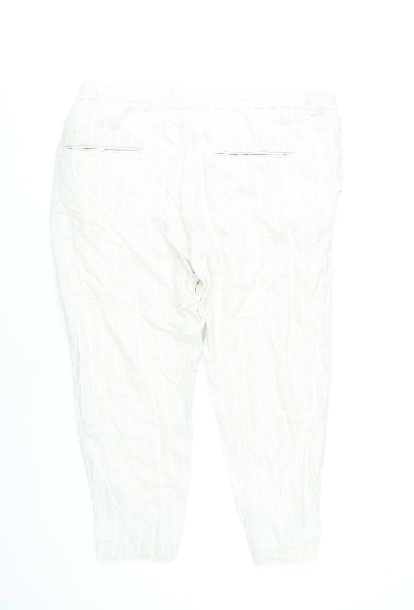 Marks and Spencer Women’s Ivory Linen Blend Cropped Trousers Size 16