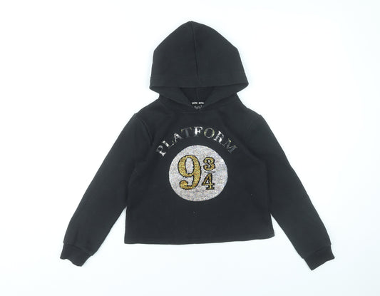 Harry Potter Girls Black Hoodie 9-10 Years Pullover Glitter Platform 9¾