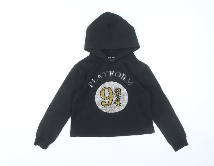 Harry Potter Girls Black Hoodie 9-10 Years Pullover Glitter Platform 9¾