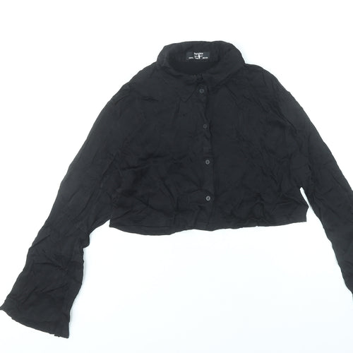 Bershka Women’s Black Cropped Button-Up Shirt Long Sleeve Viscose S