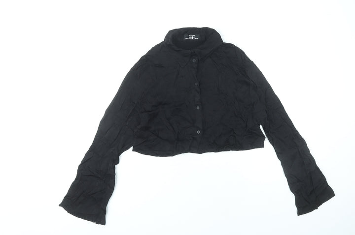 Bershka Women’s Black Cropped Button-Up Shirt Long Sleeve Viscose S