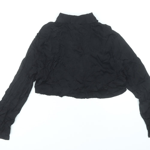 Bershka Women’s Black Cropped Button-Up Shirt Long Sleeve Viscose S