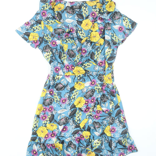 Girls on Film Women’s Multicoloured Floral Wrap Dress UK 10 Short Sleeve