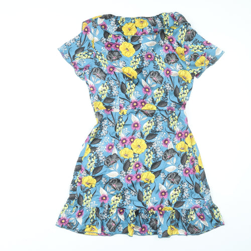 Girls on Film Women’s Multicoloured Floral Wrap Dress UK 10 Short Sleeve