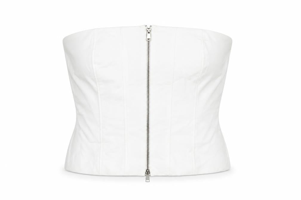 Front view of Zara women’s white strapless slim fit camisole top, size UK 12