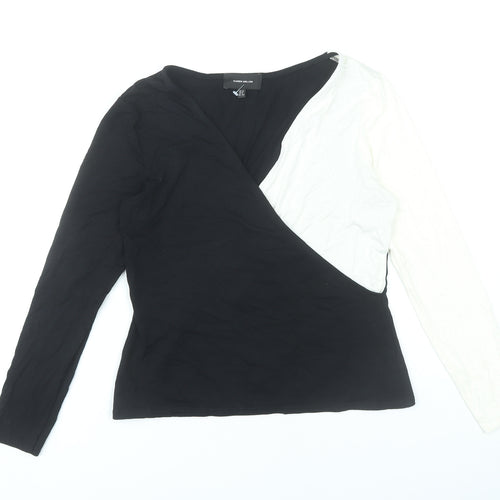 Karen Millen Women’s Black White Wrap Blouse UK 12 Long Sleeve Top