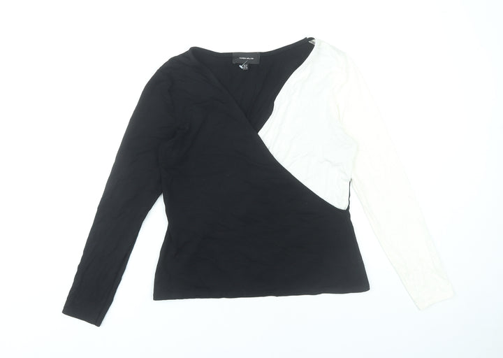 Karen Millen Women’s Black White Wrap Blouse UK 12 Long Sleeve Top