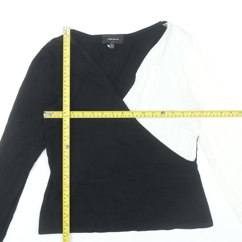 Karen Millen Women’s Black White Wrap Blouse UK 12 Long Sleeve Top
