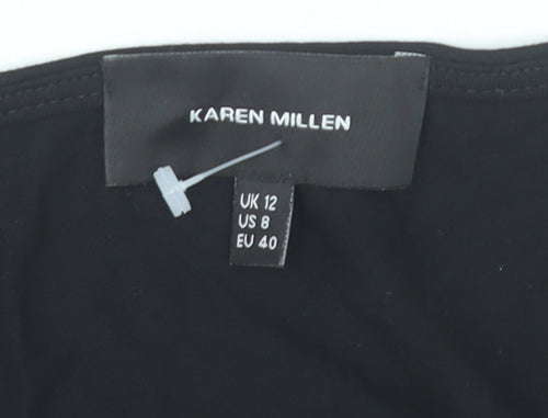 Karen Millen Women’s Black White Wrap Blouse UK 12 Long Sleeve Top
