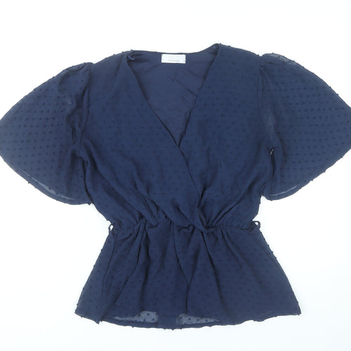 Quiz Women’s Blue Wrap Blouse UK 10 Flared Sleeve Chiffon