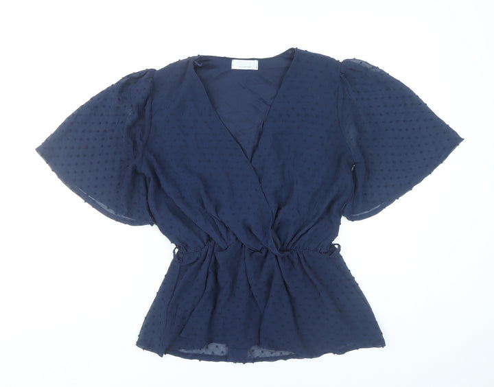 Quiz Women’s Blue Wrap Blouse UK 10 Flared Sleeve Chiffon