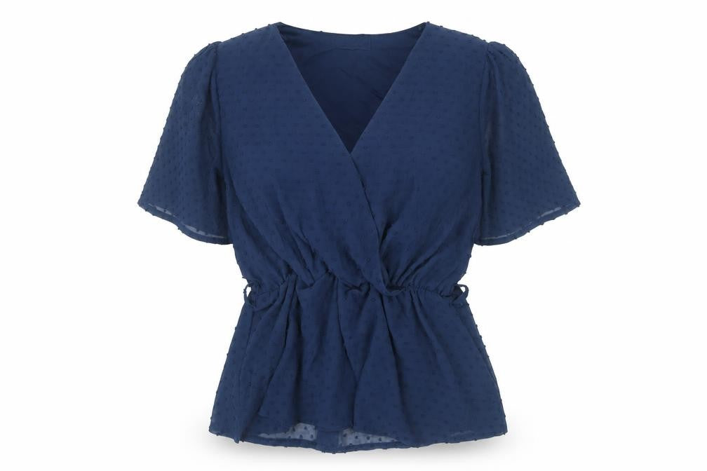 Quiz Women’s Blue Wrap Blouse UK 10 Flared Sleeve Chiffon