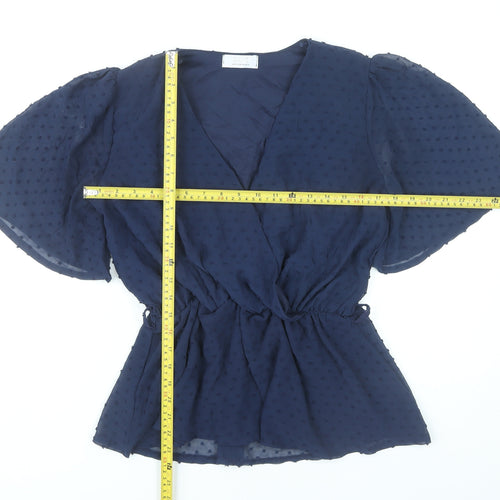 Quiz Women’s Blue Wrap Blouse UK 10 Flared Sleeve Chiffon