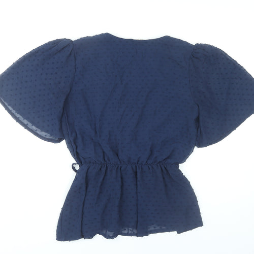 Quiz Women’s Blue Wrap Blouse UK 10 Flared Sleeve Chiffon