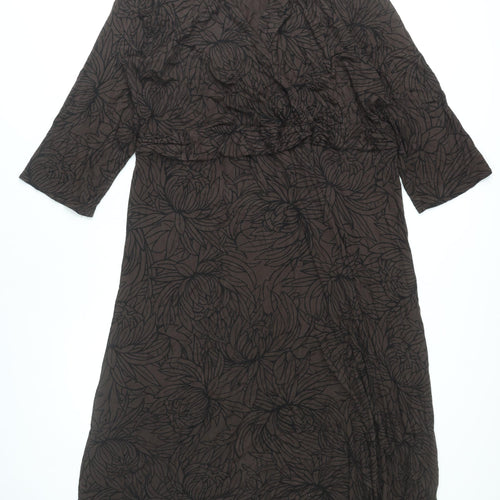 Ann Harvey Women’s Brown Floral Midi Wrap Dress Size 22