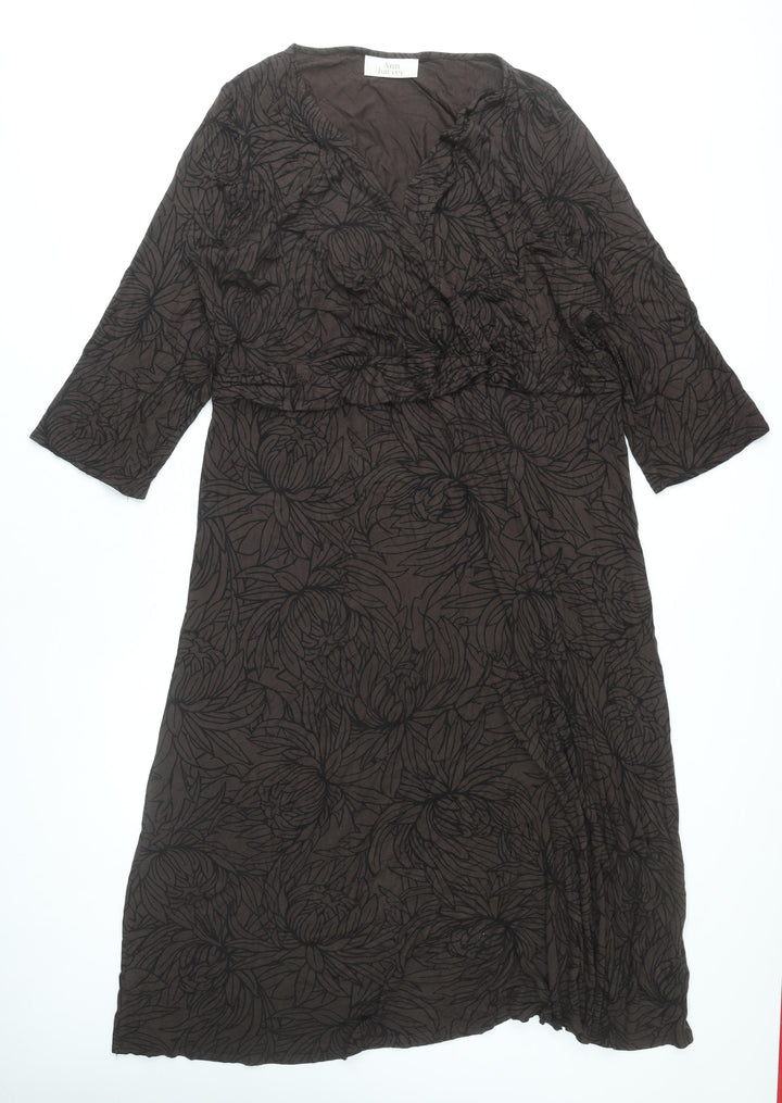 Ann Harvey Women’s Brown Floral Midi Wrap Dress Size 22