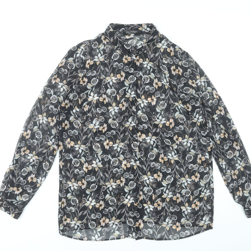 Miss Selfridge Women’s Black Floral Chiffon Blouse UK 10 Long Sleeve