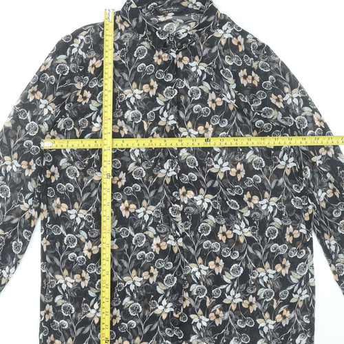 Miss Selfridge Women’s Black Floral Chiffon Blouse UK 10 Long Sleeve