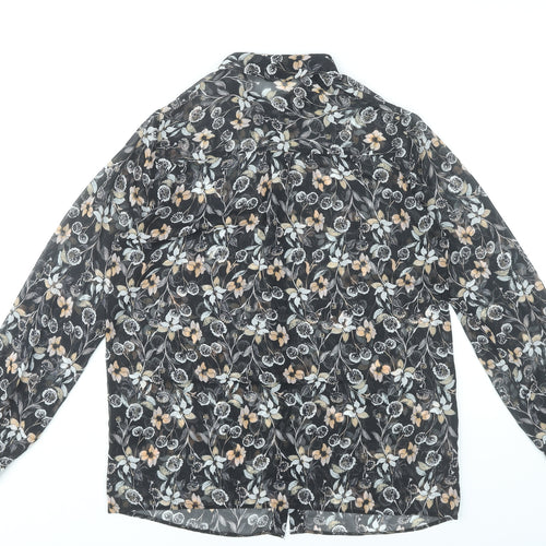 Miss Selfridge Women’s Black Floral Chiffon Blouse UK 10 Long Sleeve