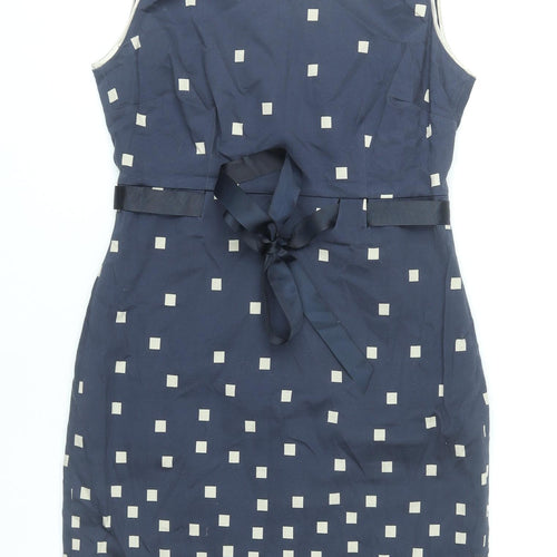 Precis Womens Blue Geometric Sheath Dress Size 10 Sleeveless Knee Length