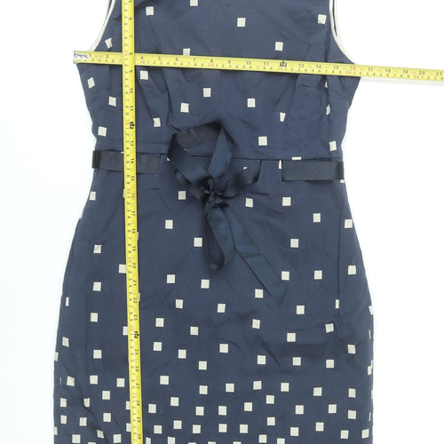 Precis Womens Blue Geometric Sheath Dress Size 10 Sleeveless Knee Length