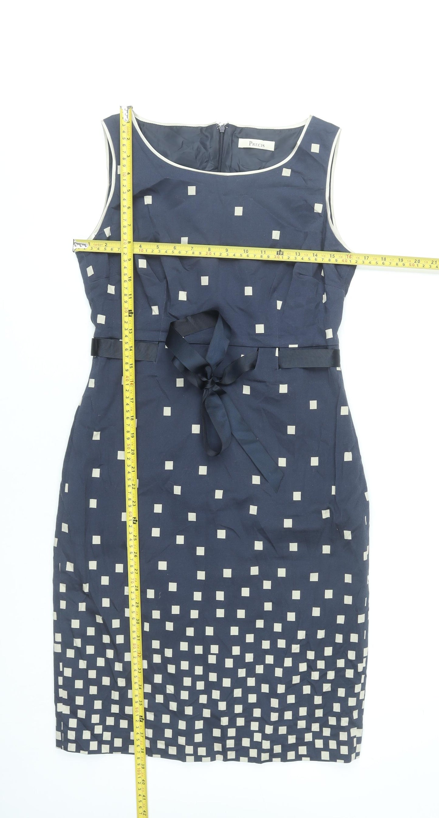 Precis Womens Blue Geometric Sheath Dress Size 10 Sleeveless Knee Length