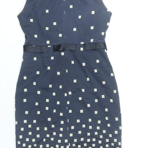 Precis Womens Blue Geometric Sheath Dress Size 10 Sleeveless Knee Length