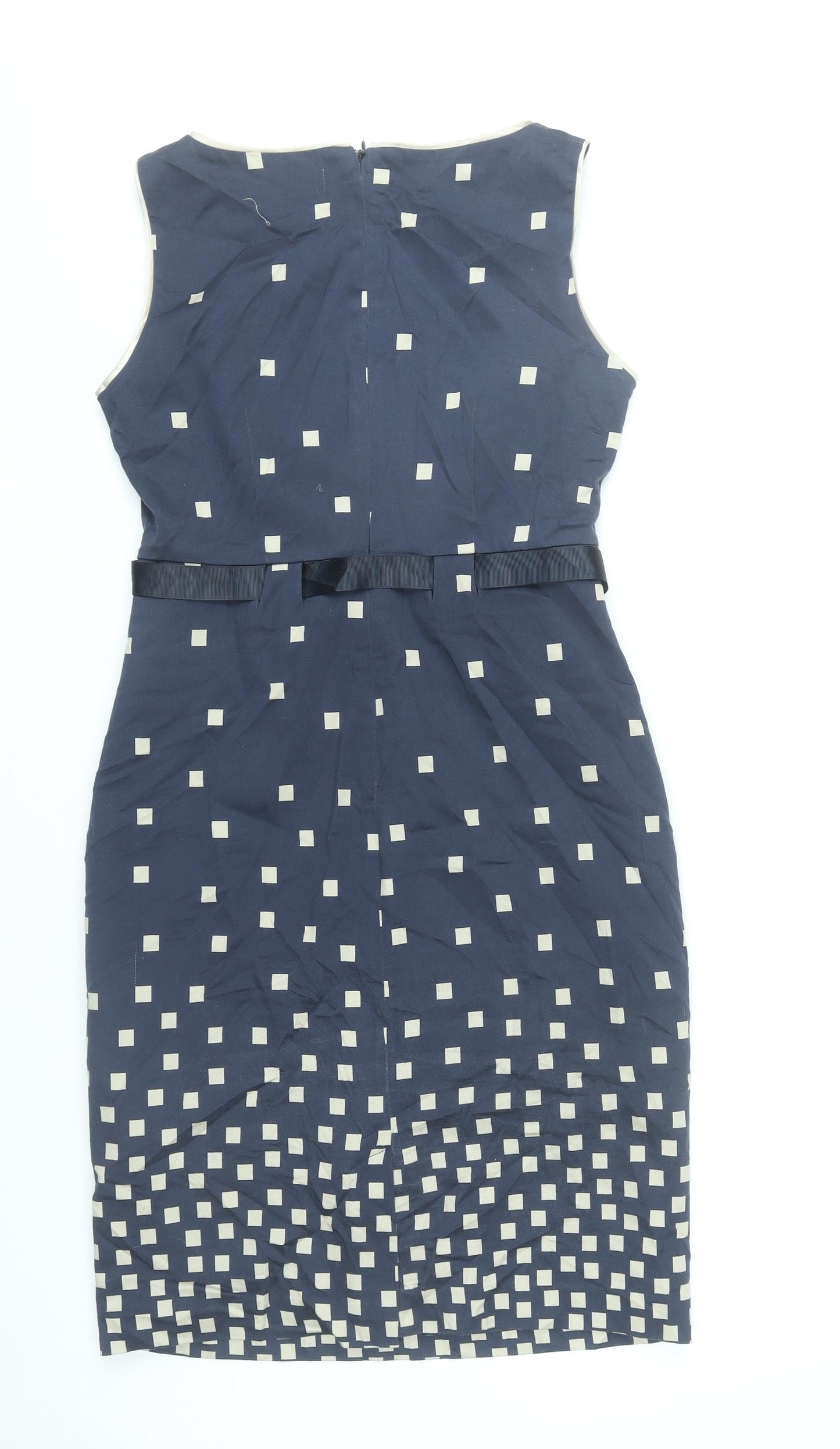 Precis Womens Blue Geometric Sheath Dress Size 10 Sleeveless Knee Length