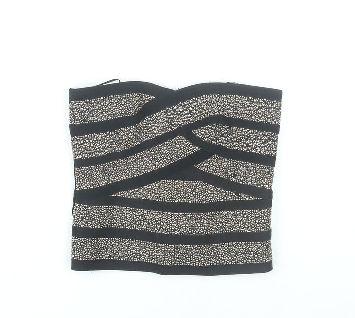 River Island Women Black Size 10 Strapless Beaded Camisole Party Top