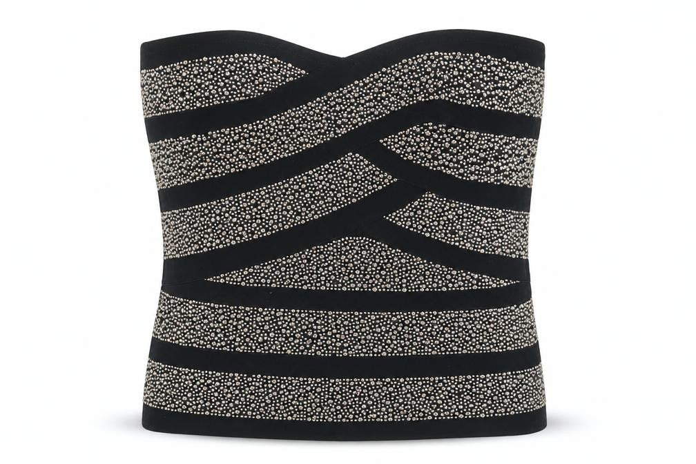 River Island Women Black Size 10 Strapless Beaded Camisole Party Top