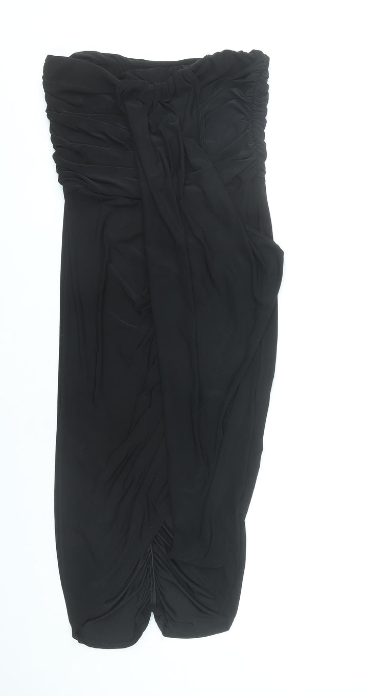 Boohoo Women’s Black Size 12 Wrap Ruched Knee Length Skirt