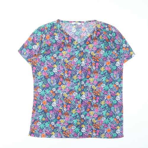 Isle Essentials Womens Multicoloured Floral Blouse M 14-16 Short Sleeve V-Neck