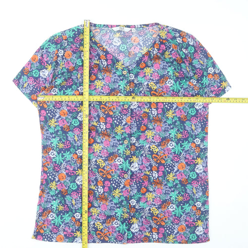 Isle Essentials Womens Multicoloured Floral Blouse M 14-16 Short Sleeve V-Neck