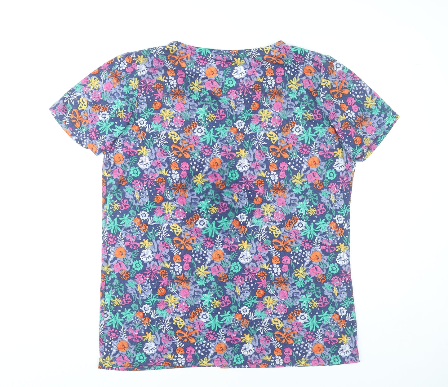 Isle Essentials Womens Multicoloured Floral Blouse M 14-16 Short Sleeve V-Neck