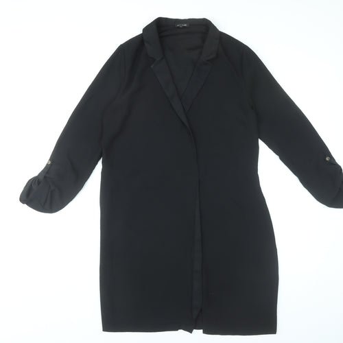River Island Women Black Size 10 Shift Collared Knee Length Dress