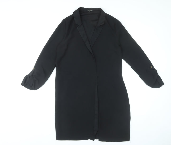 River Island Women Black Size 10 Shift Collared Knee Length Dress