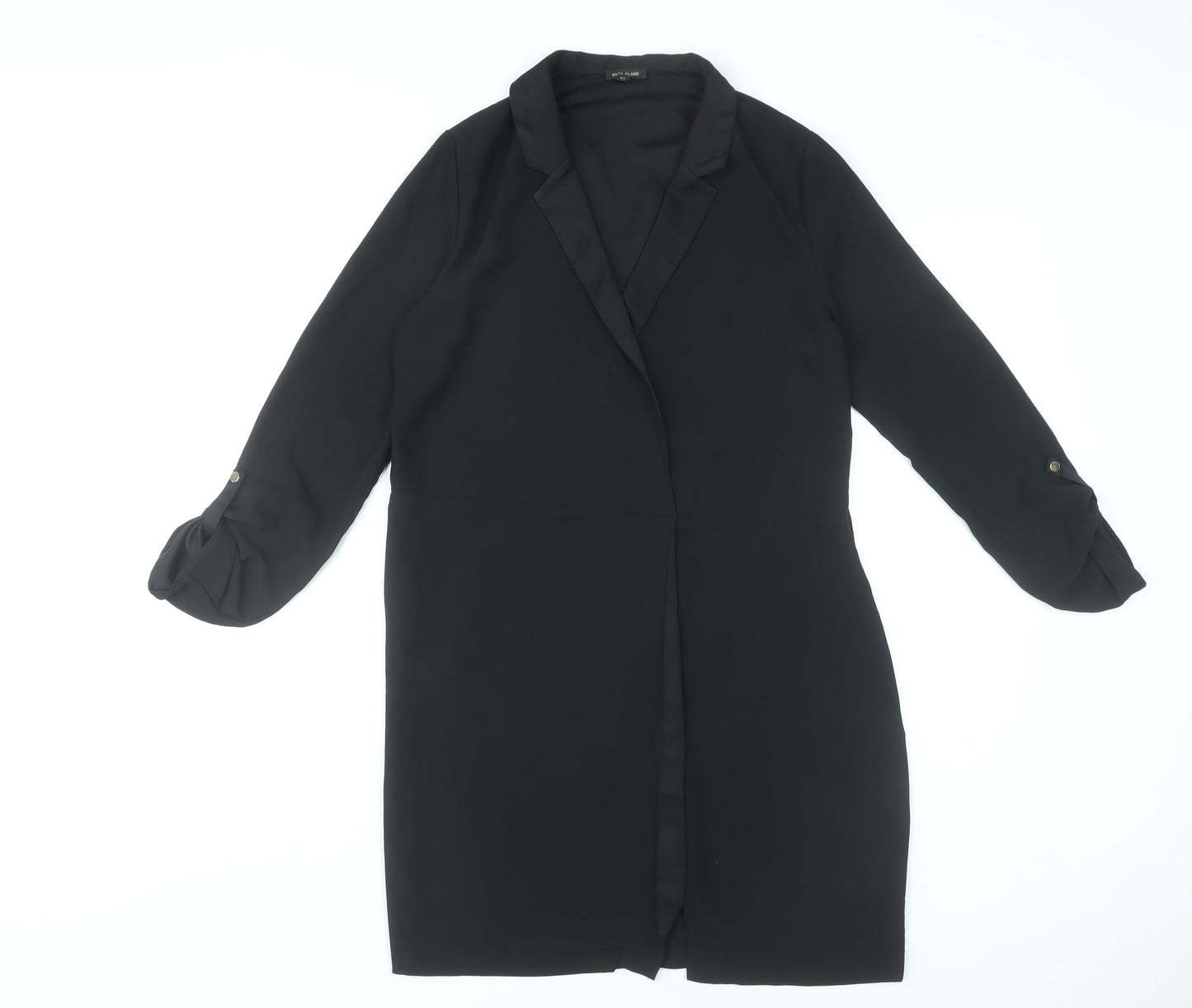 River Island Women Black Size 10 Shift Collared Knee Length Dress