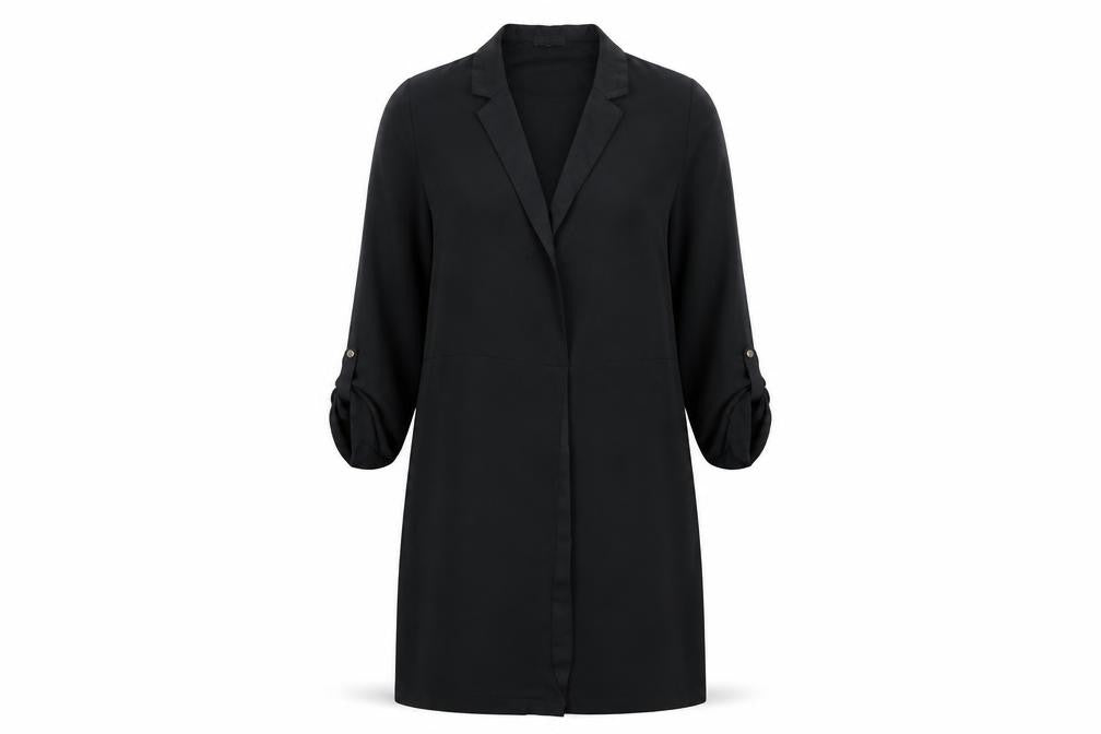 Front view of River Island Women Black, size 10, Shift Collared Knee Length Dress