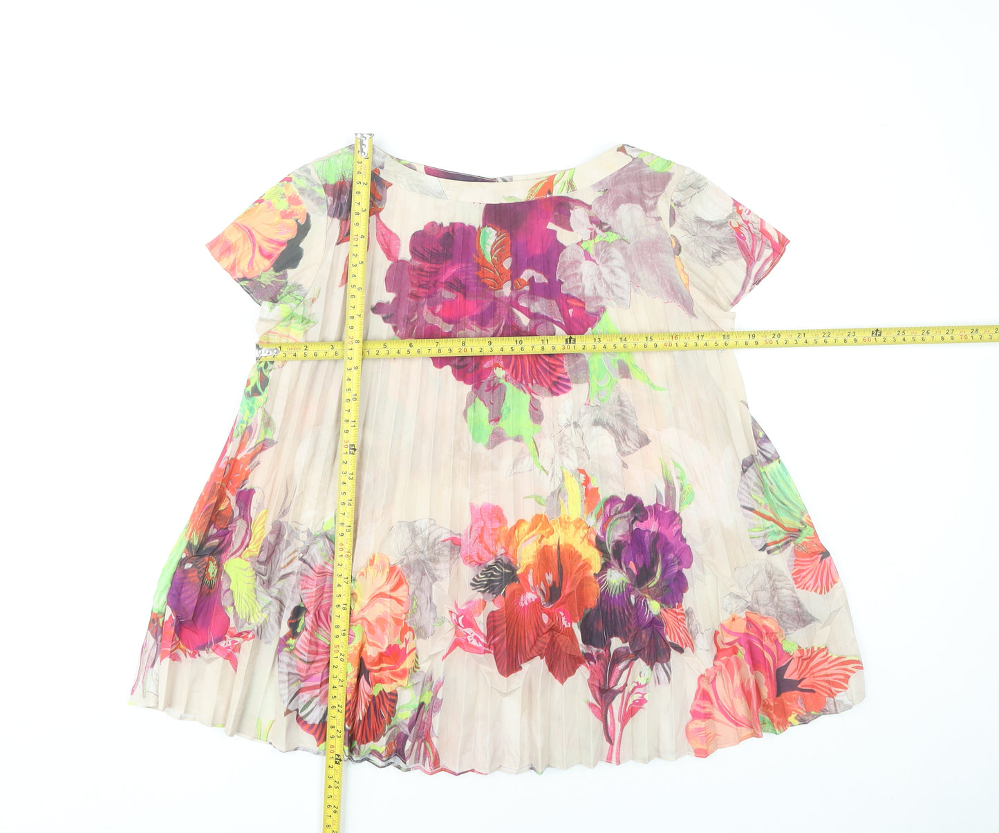 Ted Baker Women’s Multicoloured Floral Pleated Tunic Blouse Size 8