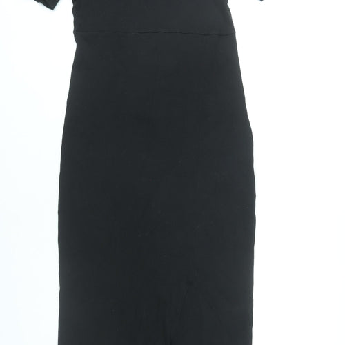 Zara Women Black Size 14 Bodycon Midi Knit Dress