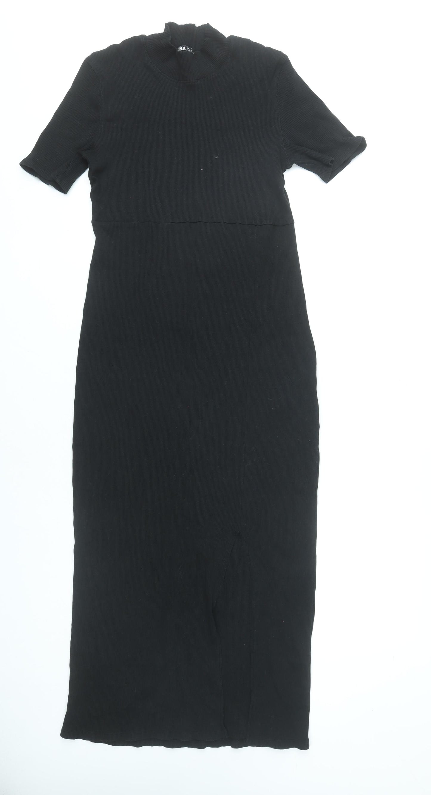 Zara Women Black Size 14 Bodycon Midi Knit Dress