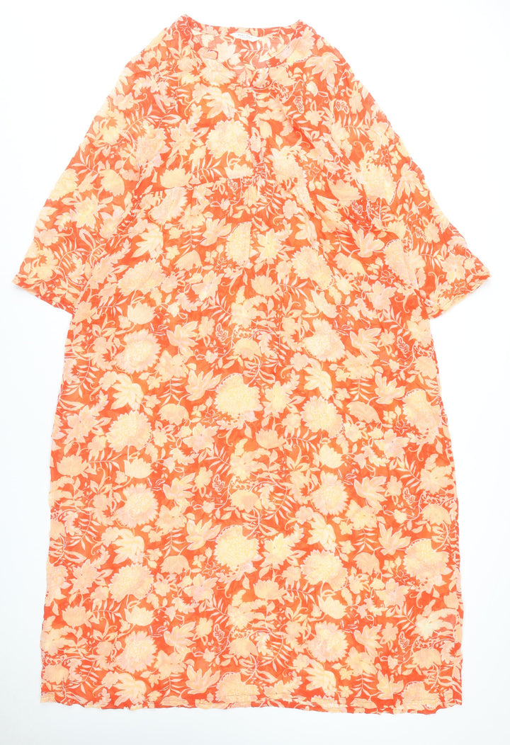 Part Two Women’s Orange Floral Viscose Midi Shift Dress Size 10
