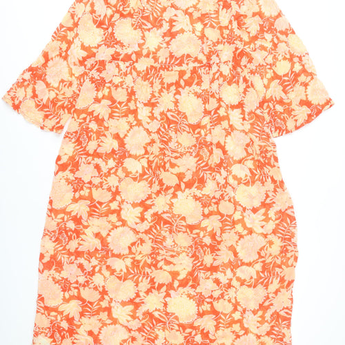 Part Two Women’s Orange Floral Viscose Midi Shift Dress Size 10