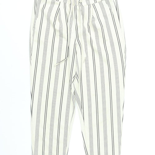 ICHI Women’s White Striped Chino Trousers XS Elastic Waist