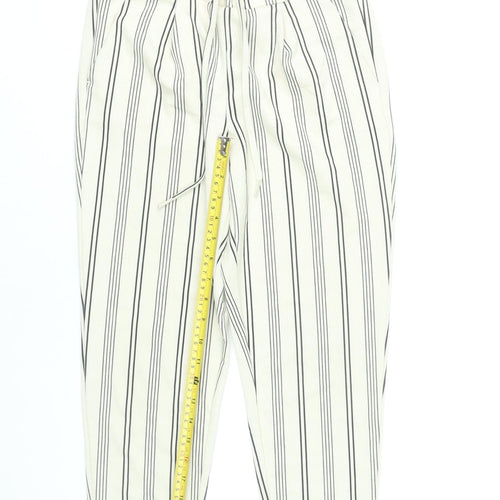 ICHI Women’s White Striped Chino Trousers XS Elastic Waist